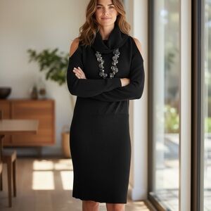 The Limited Black Cold Shoulder Cowl Neck Sweater Dress S